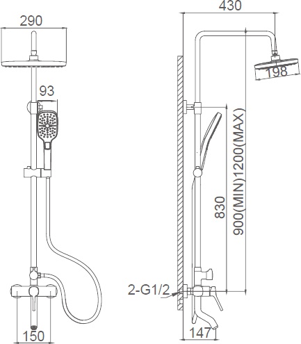 Душевая стойка STWORKI FT13196OBD со смесителем для ванны, черная матовая - 1