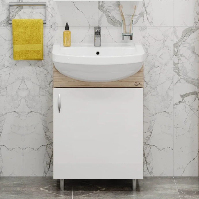 Тумба с раковиной Onika Эко 52  белый - светлое дерево - 2