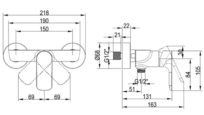 Смеситель для душа Villeroy&Boch O.novo хром TVS10400100061 - 1