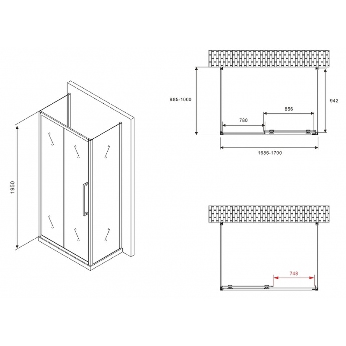 Душевой уголок Abber Schwarzer Diamant 170x100 профиль черный стекло матовое AG30170BMH-S100BM-S100BM - 4