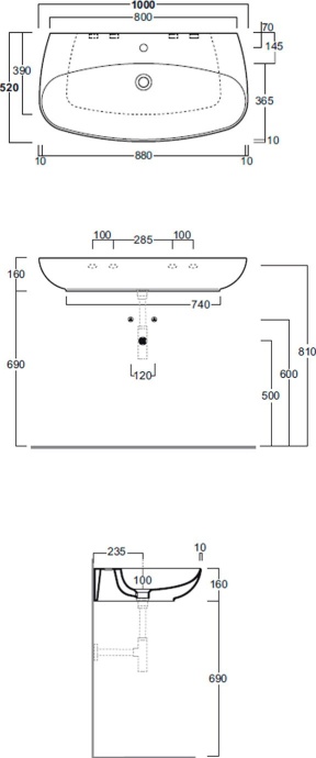 SIMAS Vignoni раковина накладная/подвесная 100*52см , с 1 отв. под смеситель, цвет: белый VI12bi*1 - 7