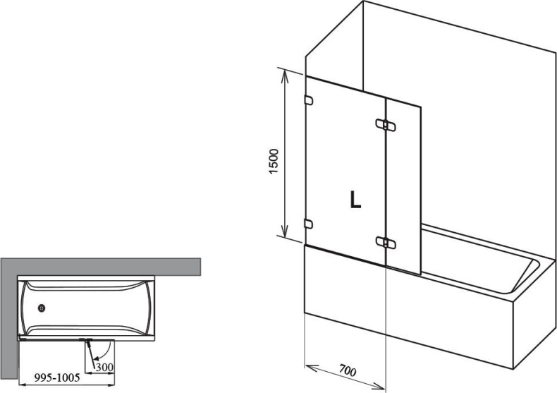 Шторка на ванну Ravak BVS2-100 L Transparent, фурнитура хром 7ULA0A00Z1 - 3