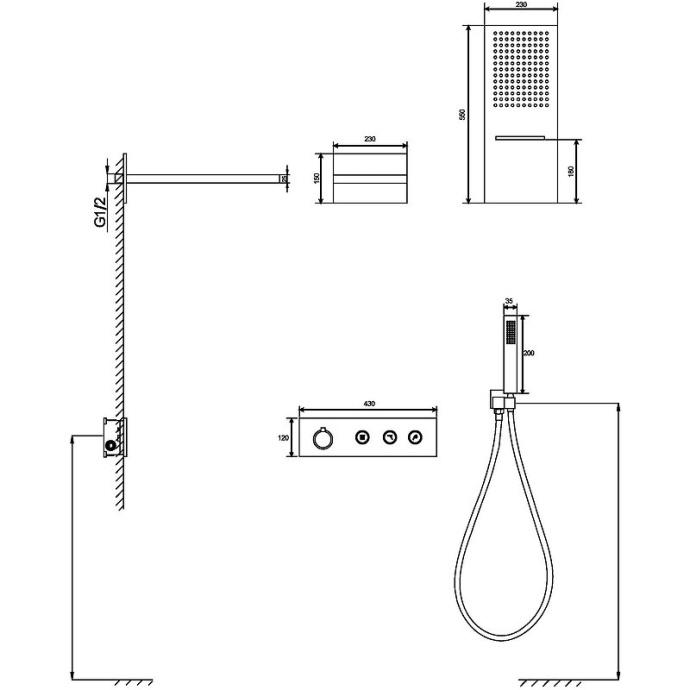 Душевая система Black&White Universe с термостатом черная матовая 8330BUK - 4