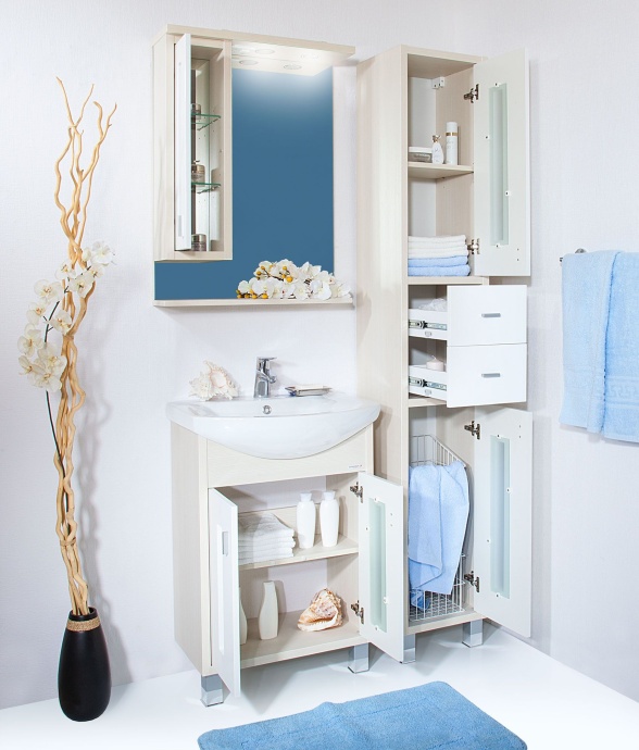 Зеркало-шкаф Бриклаер Бали 62 светлая лиственница, белый глянец, L 4627125411991 - 4