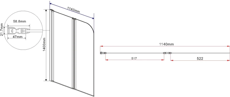 Шторка на ванну Vincea 114х140 профиль черный стекло прозрачное VSB-12114CLB - 2