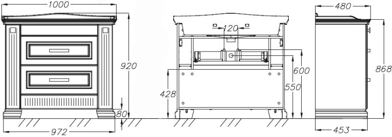 Тумба с раковиной Opadiris Оникс 100 золото - 6