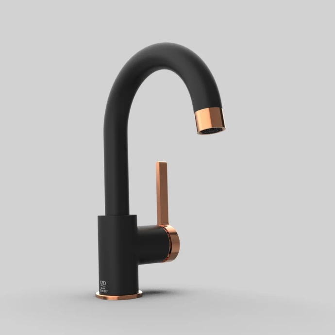 Смеситель для раковины GPD Gildo черный матовый - розовое золото MTL165-S-R - 6