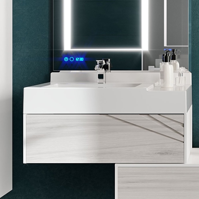 Тумба с раковиной AQUATON Сакура 80 L, ольха наварра, белая - 0