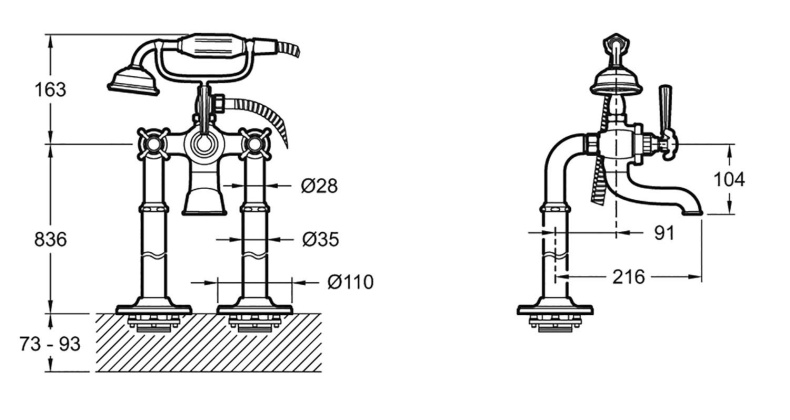 Смеситель напольный для ванны с душем Jacob Delafon Cleo золото E24314-BGG - 1
