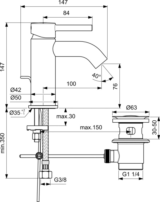 Смеситель для раковины Ideal Standard Ceraline черный матовый BC193XG - 4