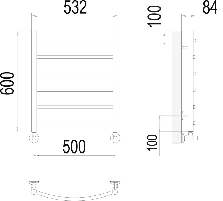 Водяной полотенцесушитель Terminus Классик П6 500x600 Хром 4670078530226 - 2