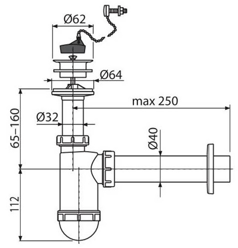 Сифон к ум-ку A42R, d=40, с пластм. решеткой d=63, - 1