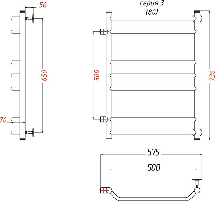 Полотенцесушитель водяной Тругор ЛЦ Браво ПМ 3 50x80x50 Браво3/ПМ508050 - 1