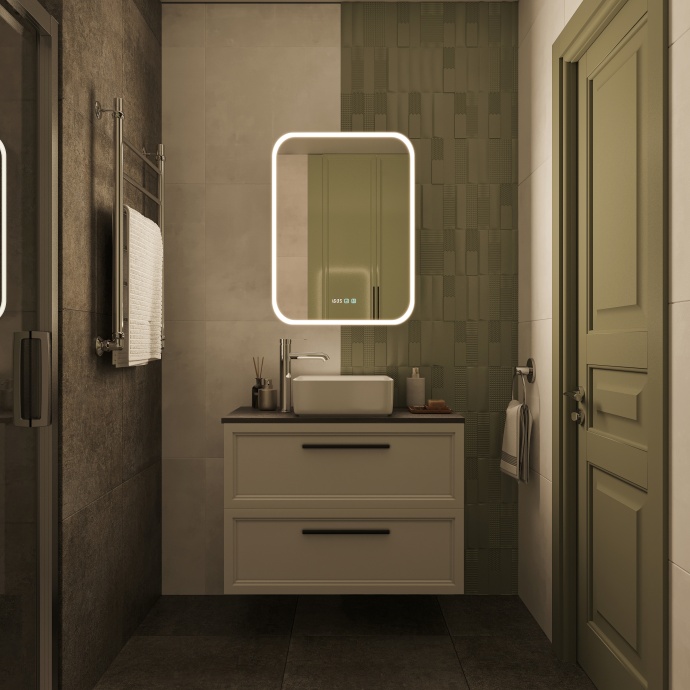 Зеркало-шкаф STWORKI Алта 60 см, с LED подсветкой и часами, смарт, прямоугольное, сенсорное управление LED-00002579 - 3