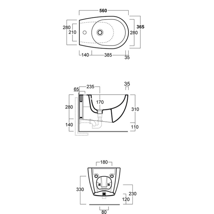 SIMAS Vignoni биде подвесное 56*36,5см, с 1 отв. под смеситель, без крепежа F85, цвет: черный матовый VI19 nero matt*1 - 1