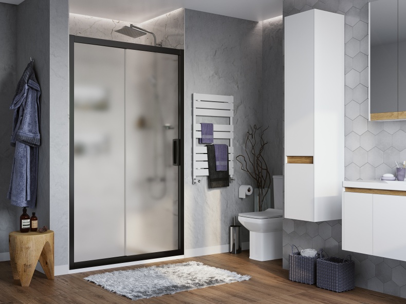 Душевая дверь в нишу STWORKI Стокгольм DE019D2130200 130 см профиль черный матовый, стекло матовое 3GW227TTKK000 - 2