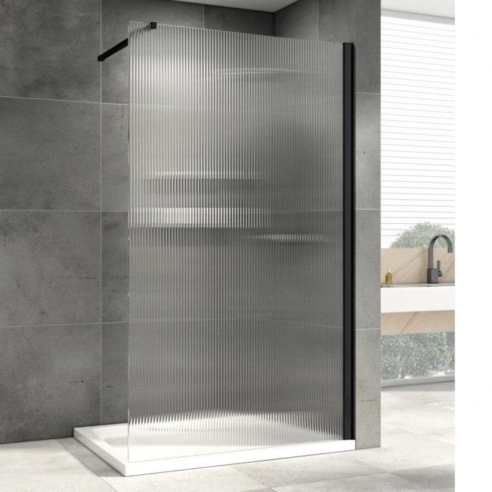 Душевая перегородка Abber Immer Offen 90х200 профиль черный стекло рифленое AG61091R8 - 0
