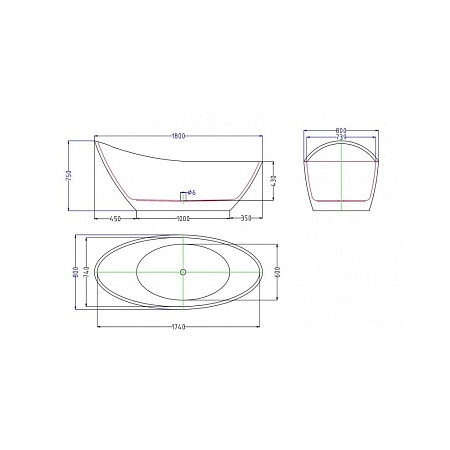 Акриловая ванна Esbano London 180х80 белый  ESVALONDW - 1