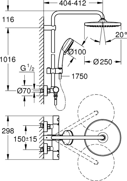 Душевая стойка Grohe Tempesta Cosmopolitan System 250 26670000 с термостатом, хром - 3