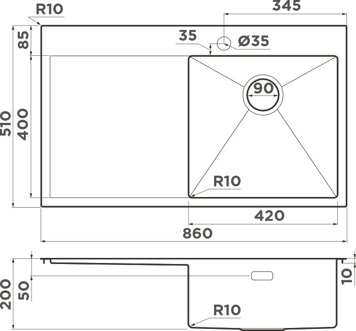 Мойка кухонная Omoikiri Akisame нержавеющая сталь  4993763 - 1