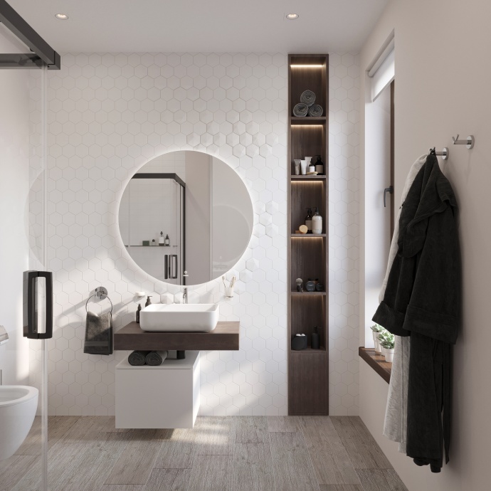 Столешница STWORKI Ольборг 80 дуб карпентер, без отверстий, с тумбой 50, с раковиной STWORKI Soul 1 белой 489279 - 1