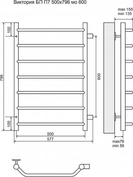 Водяной полотенцесушитель Terminus Виктория П7 500х796 Хром 4670030725165 - 2