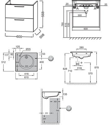EB2520-R5-E52 ODEON RIVE Мебель для раковины-столешницы, 60 см - 1