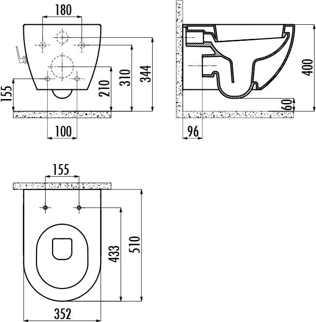 Чаша для унитаза подвесного Creavit Free FE322.00500 FE322-34CB00E-0002 - 1