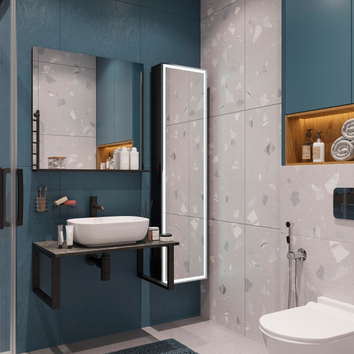 Столешница с раковиной DIWO Элиста 80 чёрный мрамор, с раковиной Moduo 50 Square 555123 - 2