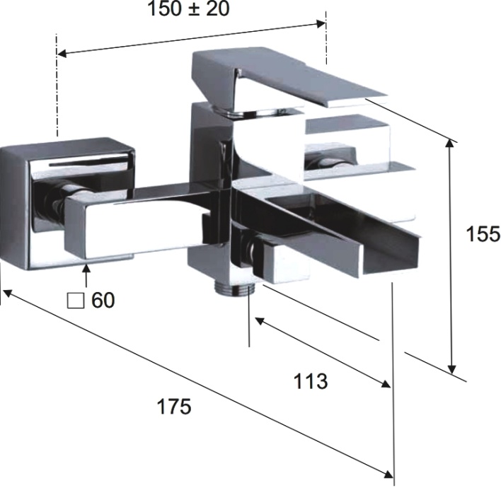 Смеситель для ванны с душем Remer Qubika Cascata QC05 - 1