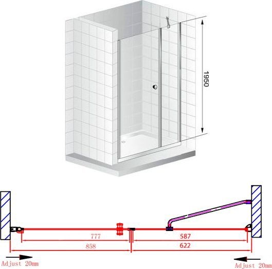 Душевая дверь Cezares Elena 150 хром стекло прозрачное ELENA-W-B-11-60+90-C-Cr - 7