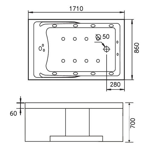 Акриловая ванна Gemy 171х86 белая правая с гидромассажем G9066 II O R - 4
