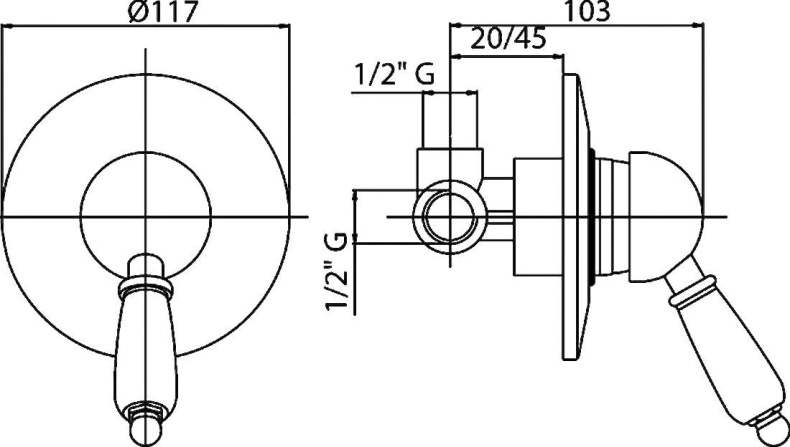 Смеситель Cezares Vintage DIM-03/24-Sw с внутренней частью, для душа VINTAGE-DIM-03/24-Sw - 1