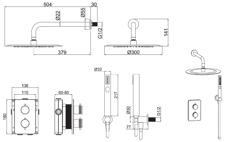 5.31013-BN PRIORITY V.2 Термостат Vernet+Душ Slim 300мм+Душ.набор,Easy box,браш.никель (265385) - 1
