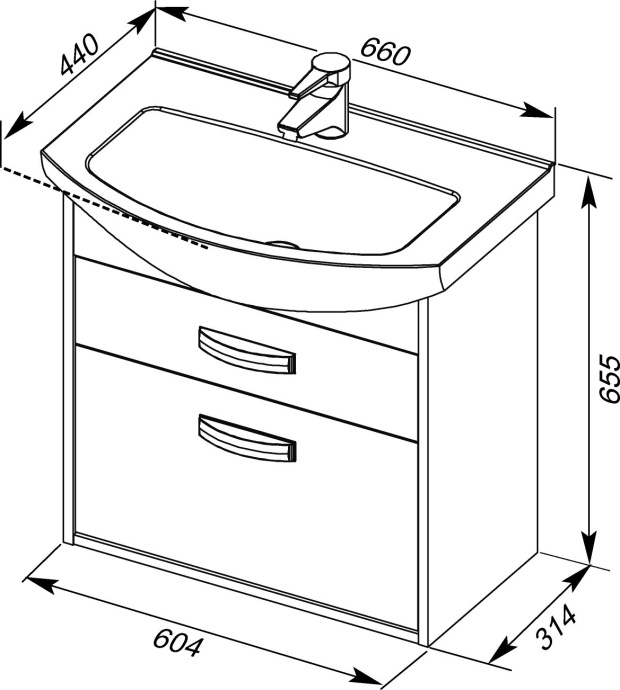 Тумба с раковиной Aquanet Грейс 65 2 ящика, дуб кантенбери - 8