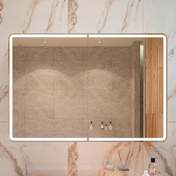 Зеркало-шкаф STWORKI Ольборг МВК078 120, с подсветкой, прямоугольный, большой, навесной, в стиле лофт, с розеткой - 0