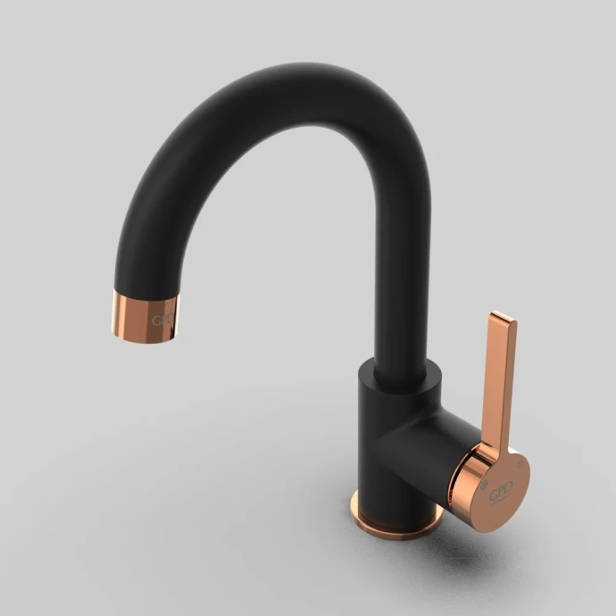 Смеситель для раковины GPD Gildo черный матовый - розовое золото MTL165-S-R - 5