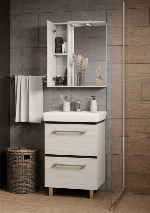 Тумба с раковиной Aquaton Ронда 60 светлое дерево - 5