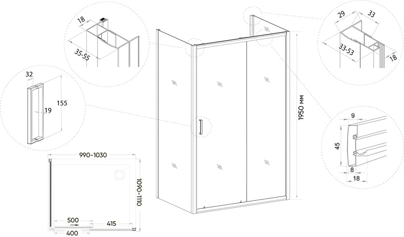 Душевой уголок Veconi Rovigo RV-046B 100x110, черный - 2