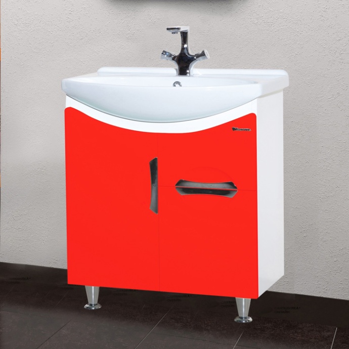Тумба с раковиной Bellezza Лагуна 65 с ящиком, красная - 0