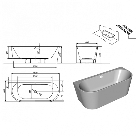 Акриловая ванна Kolpa San Dream 180х80 левая белая 574360 - 2
