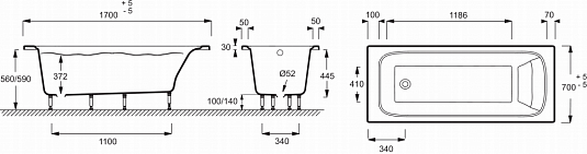 Ванна из искусственного камня Jacob Delafon Elite 170x70 E6D030RU-00 - 5