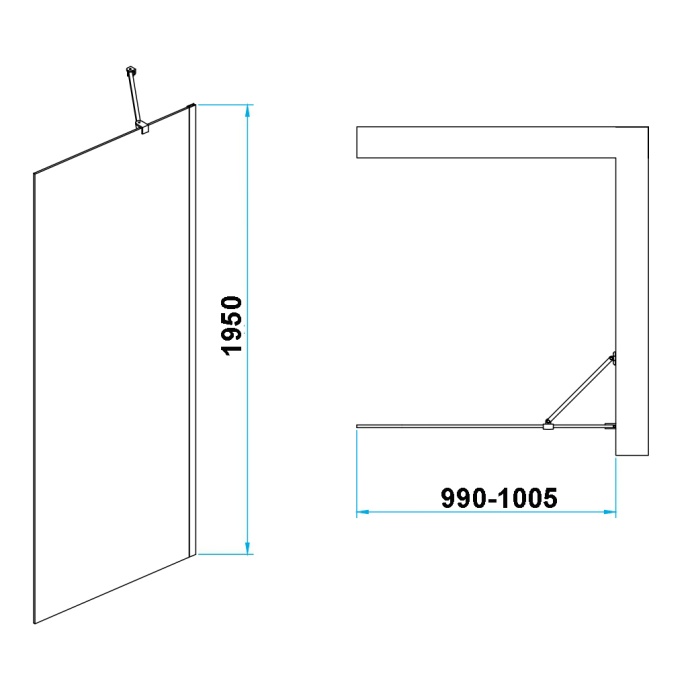 Душевая перегородка RGW Walk In WA-110 100х195 профиль хром стекло прозрачное 351011010-11 - 1