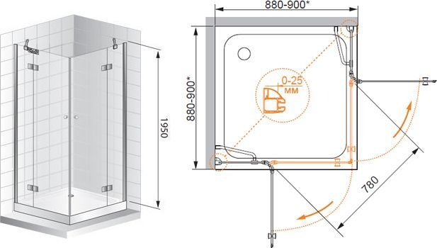 Душевой уголок Cezares Verona 90х90 хром стекло прозрачное VERONA-W-A-2-90-C-Cr - 6