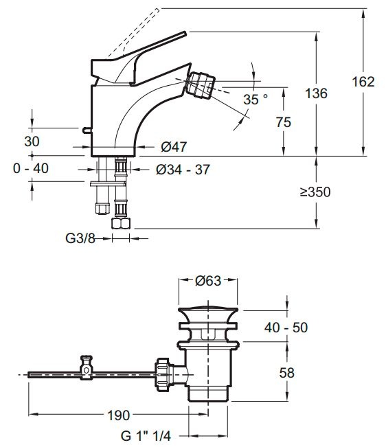 Смеситель Jacob Delafon Brive E75763-CP для биде - 1