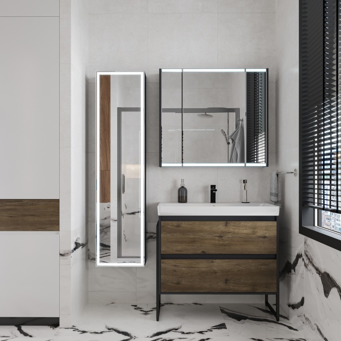 Шкаф-пенал с зеркалом STWORKI Кронборг МВК077 40, с подсветкой, черный - 1