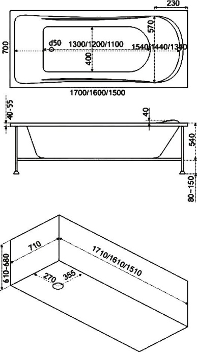 Акриловая ванна Bas Верона 150 см В 00009 - 3