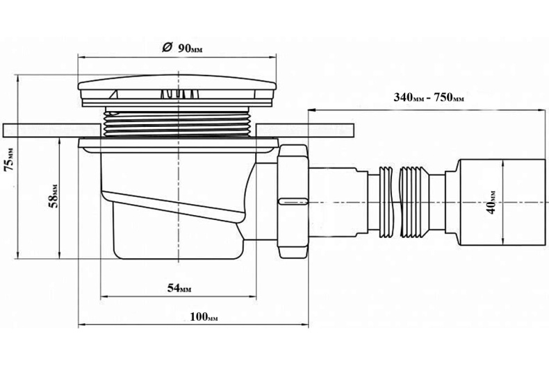 Сифон к низкому поддону с гофрой Royal Bath хром Sifon n/p+gofra - 1