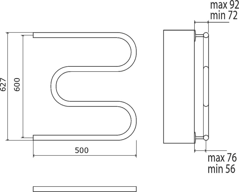 Водяной полотенцесушитель Terminus M-образный 600x500 Хром 4620768888106 - 3