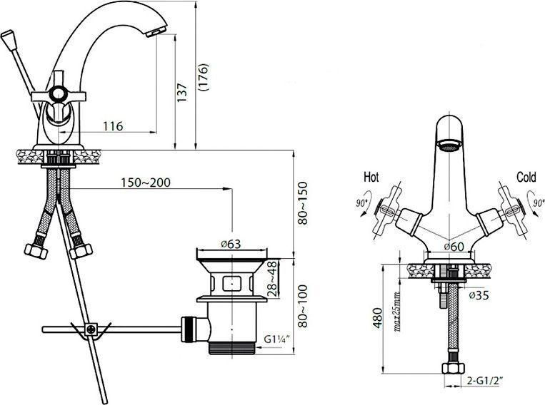 Смеситель для раковины Cezares LORD хром  LORD-LS1-01 - 1